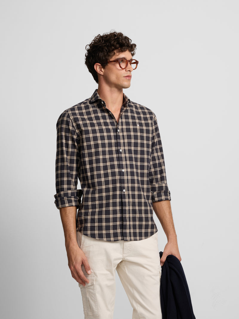 Camisa sport warm xadrez tartan castanho