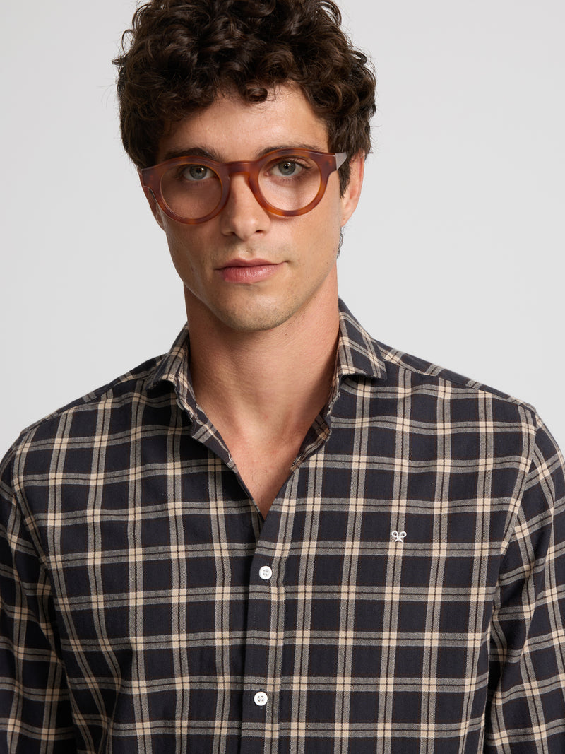 Camisa sport warm xadrez tartan castanho