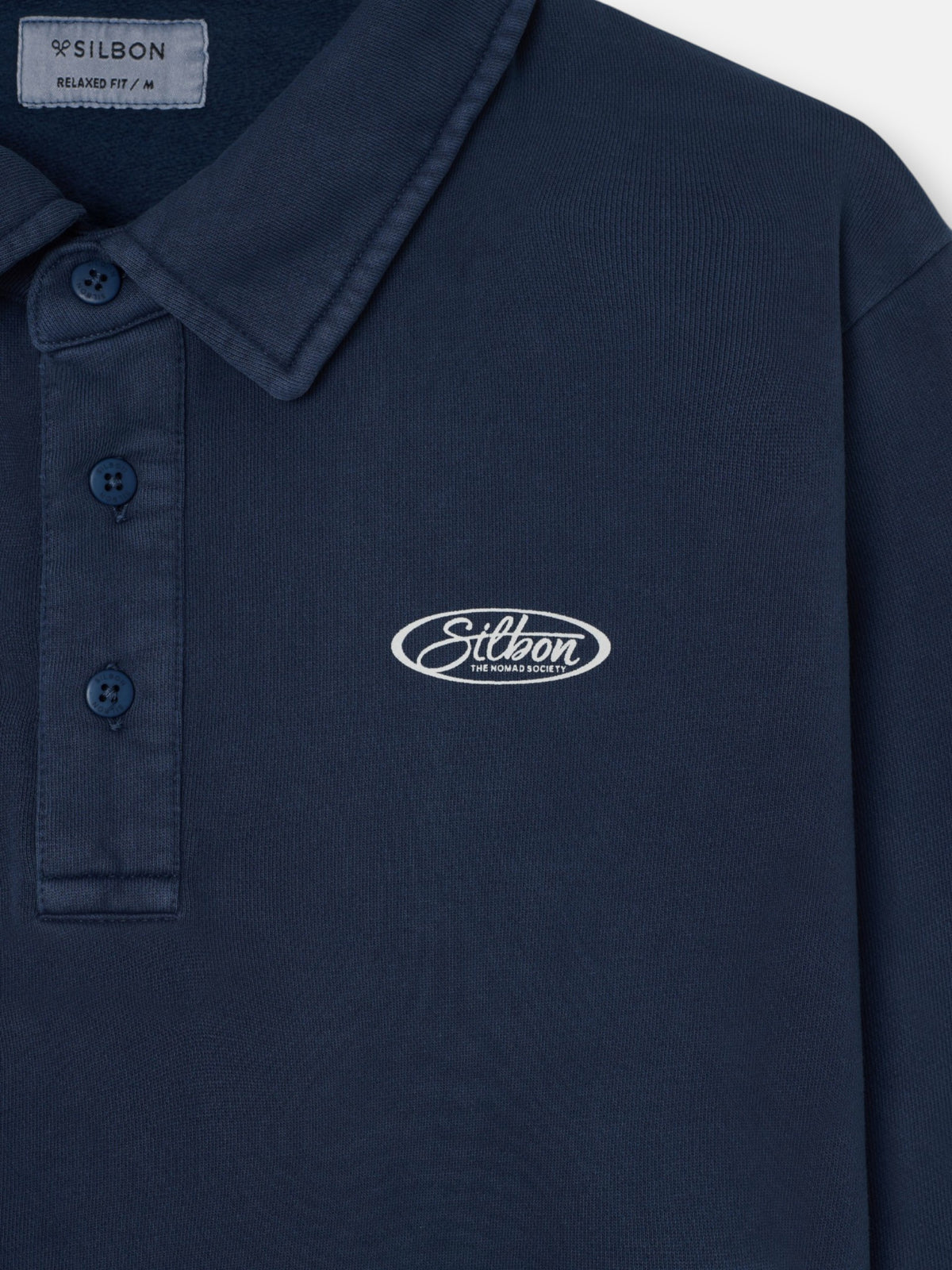 Sudadera cuello polo desgastada azul marino