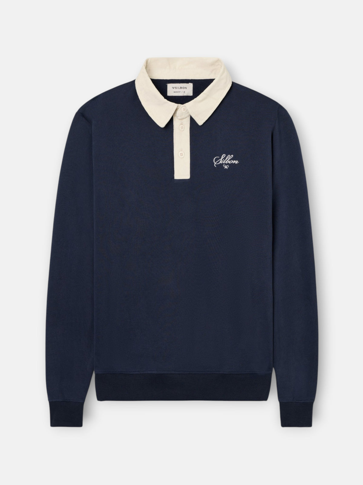 Sudadera cuello polo pana contraste azul marino
