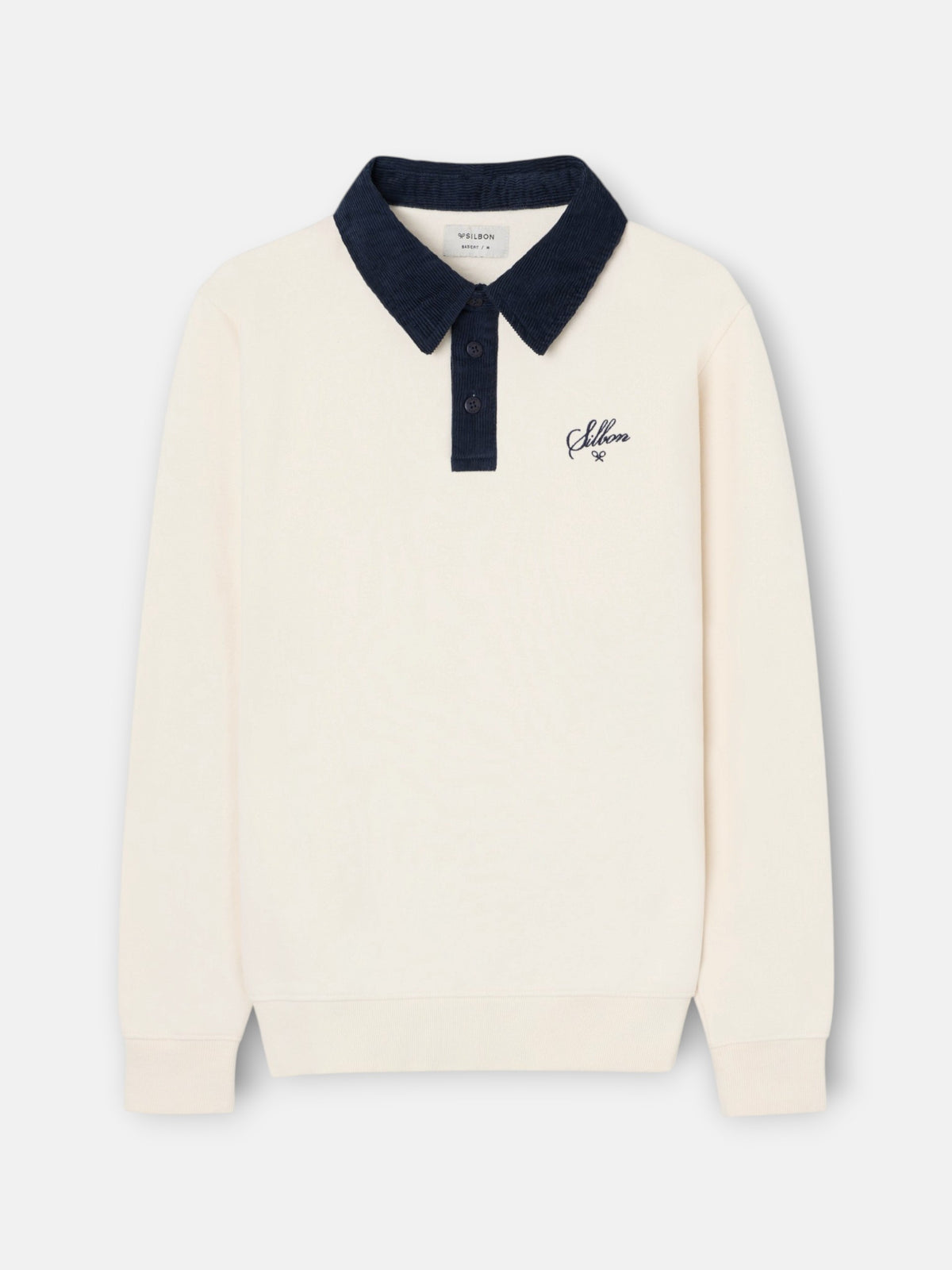 Sudadera cuello polo pana contraste crema