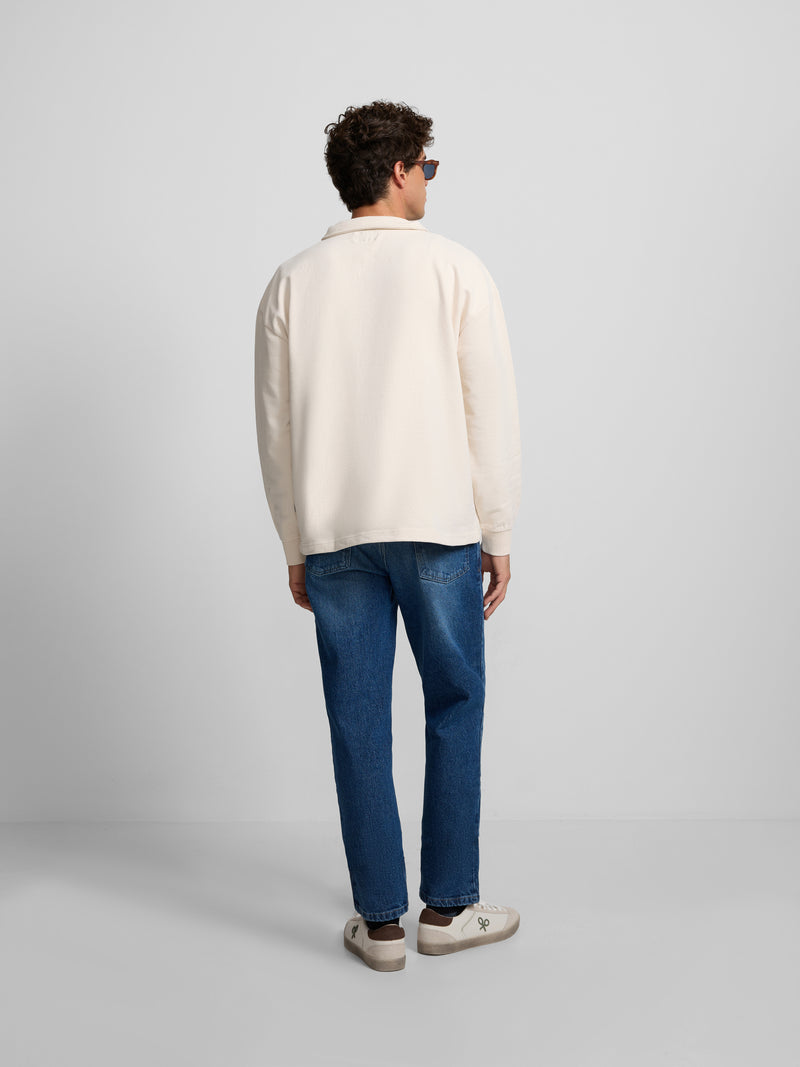 Sudadera relaxed fit media cremallera etiqueta crema