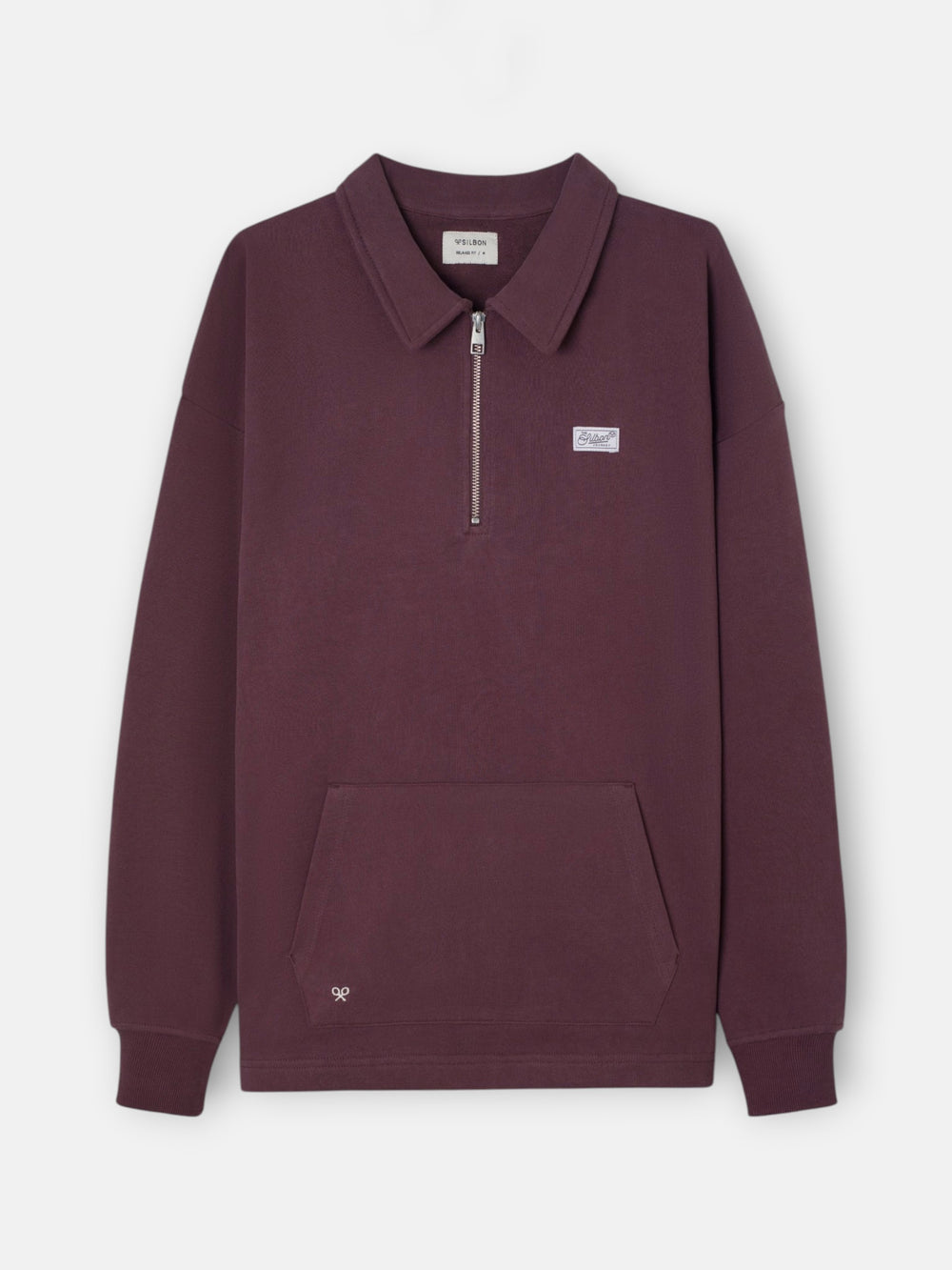 Sweat-shirt coupe décontractée demi-fermeture éclair étiquette bordeaux