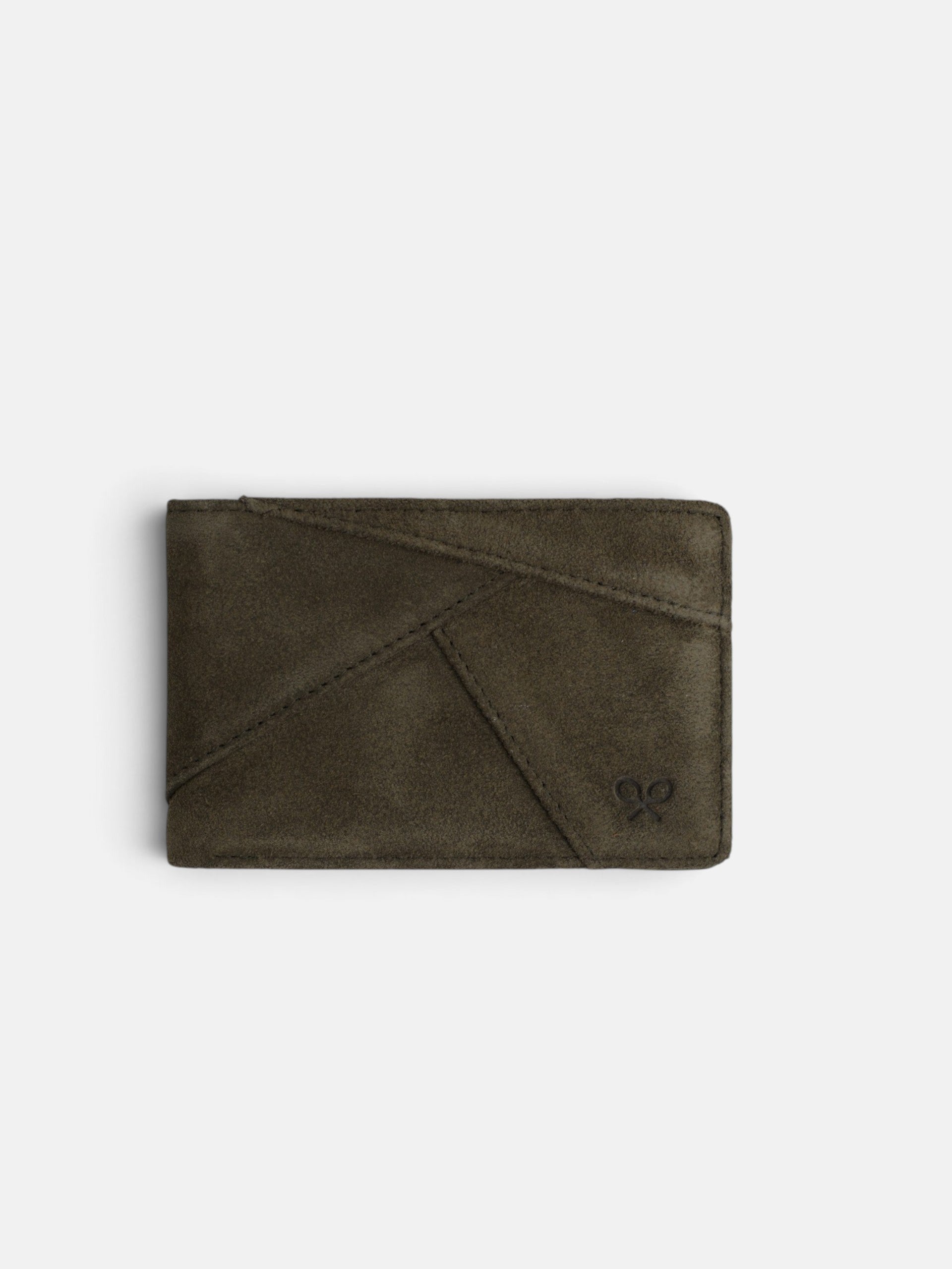 Green suede wallet with geometric lines