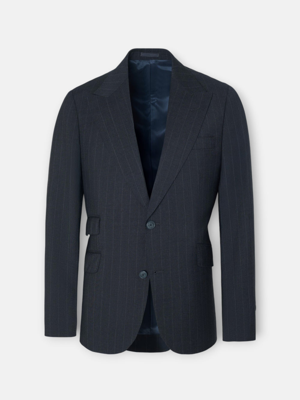 Blazer de fato risca de giz cinzento