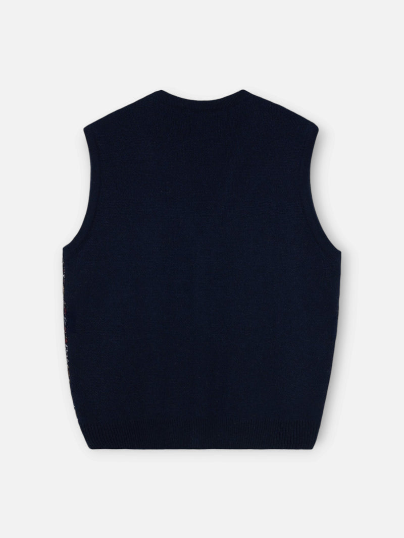 Colete de malha jacquard único azul-marinho