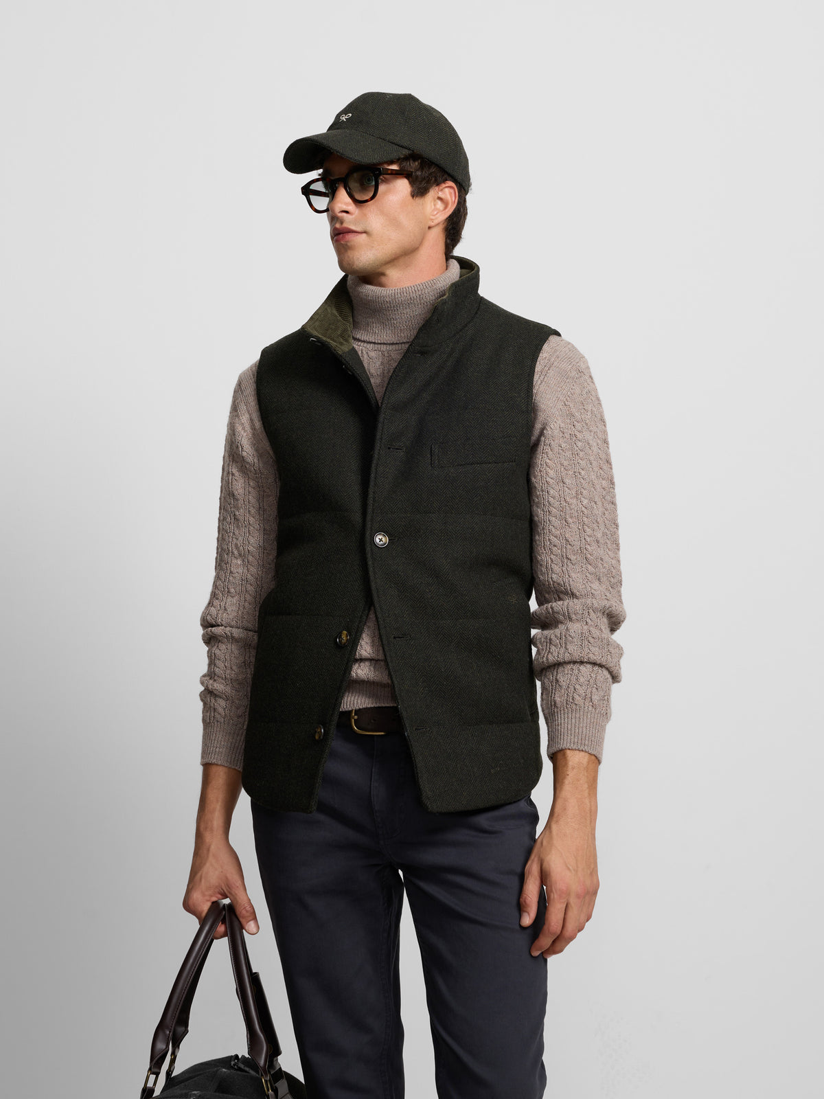 Green herringbone casual vest