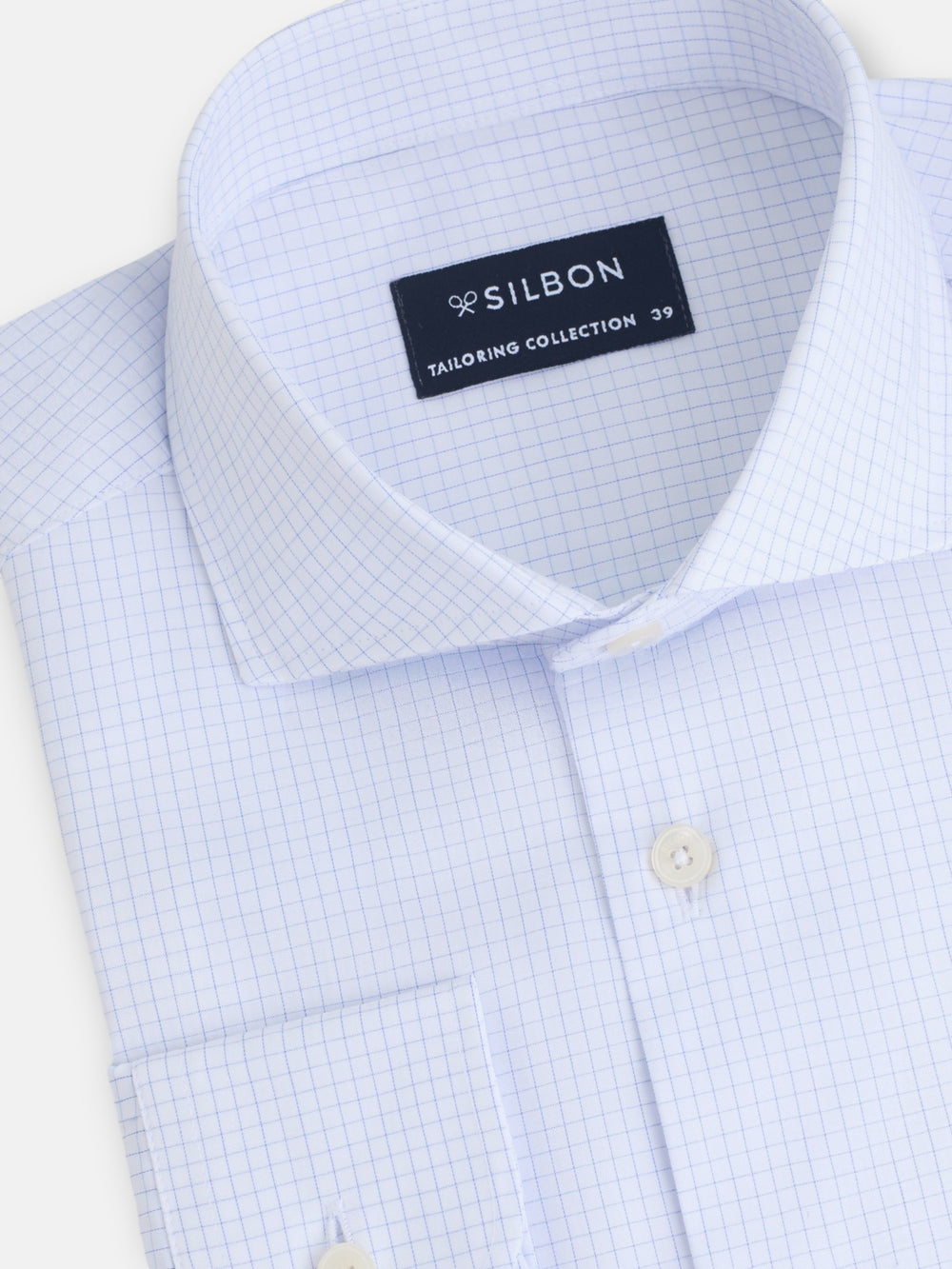 Light blue small check dress shirt