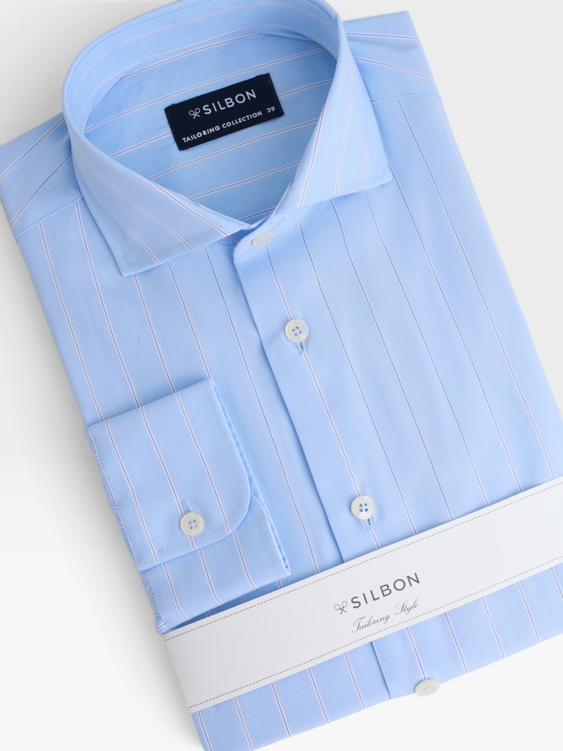 Chemise habillée à larges rayures bleu ciel