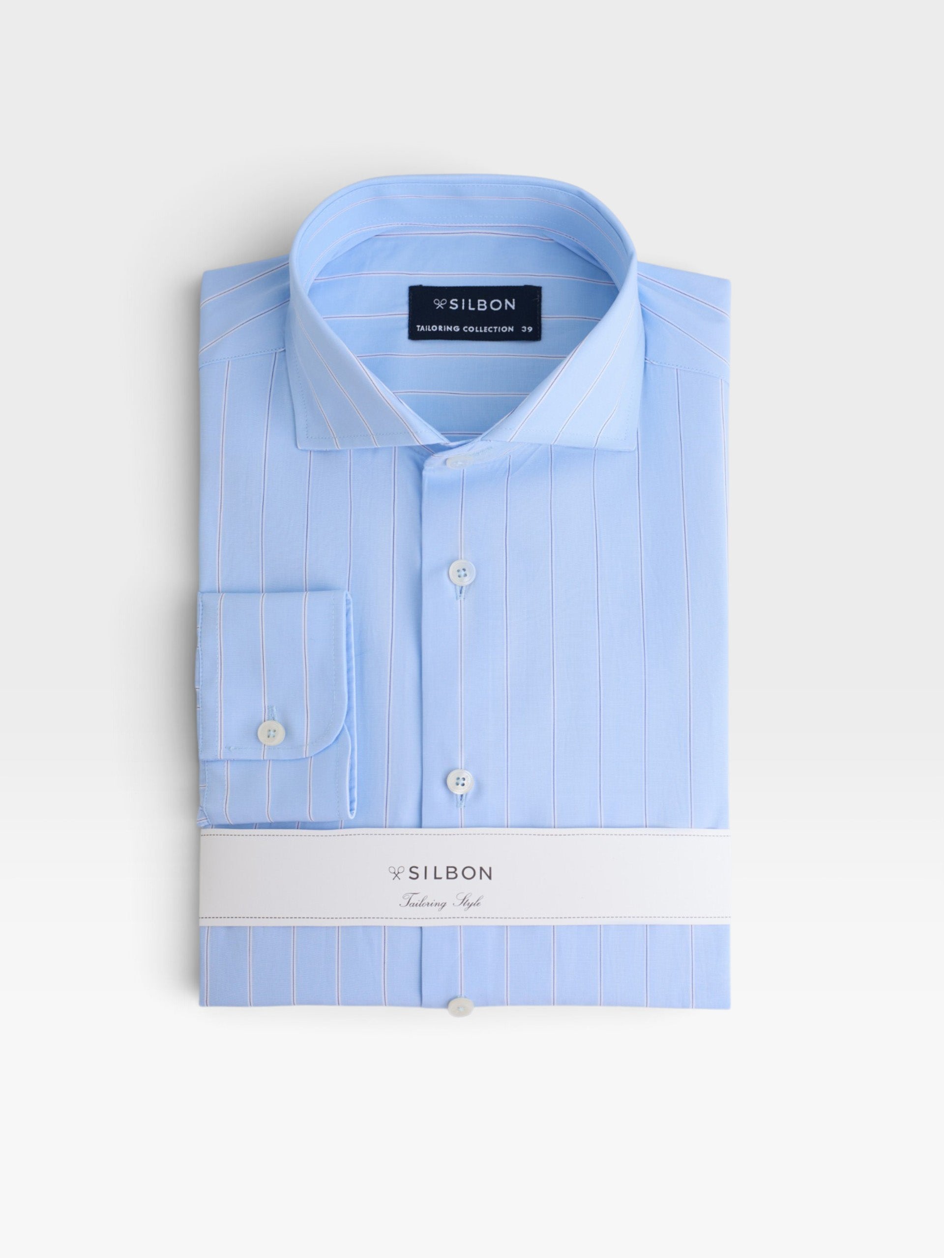Chemise habillée à larges rayures bleu ciel