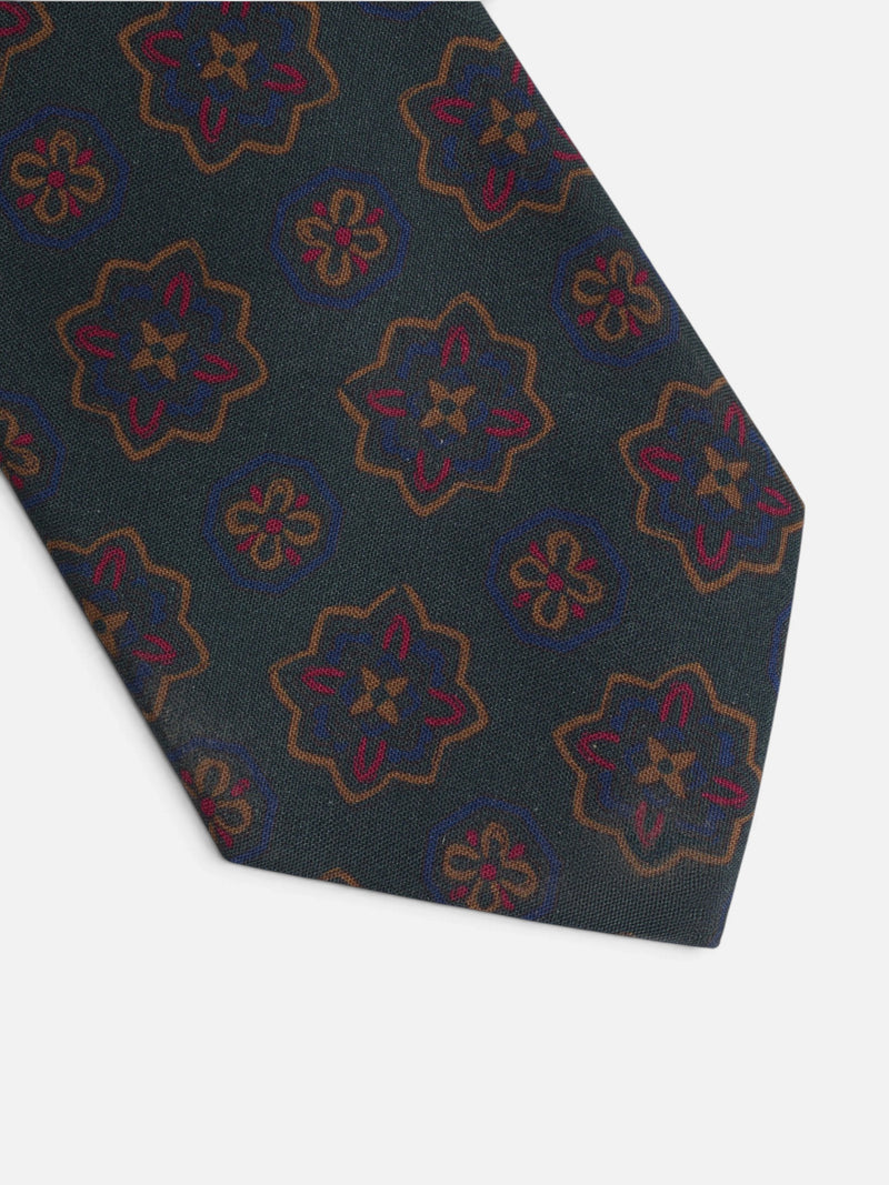 Cravate motif floral géométrique verte