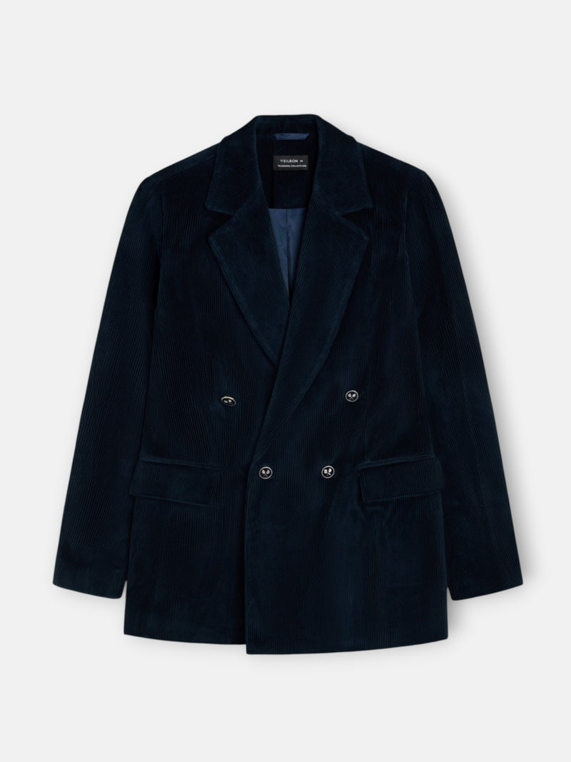Blazer cruzado de bombazina azul-marinho