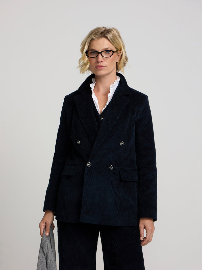 Blazer cruzado de bombazina azul-marinho