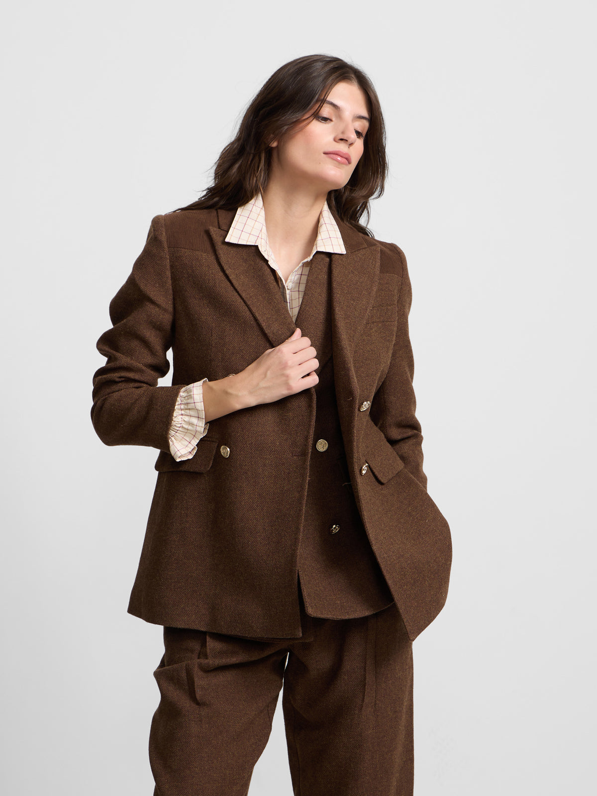 Veste croisée en sergé marron