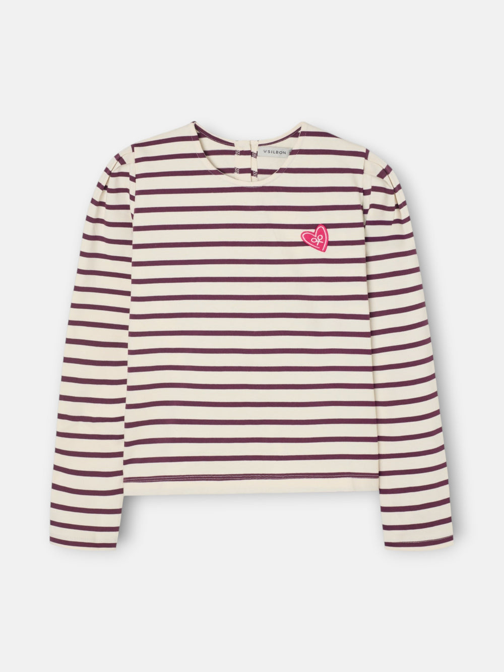 Camisola mulher manga comprida franzida riscas grená