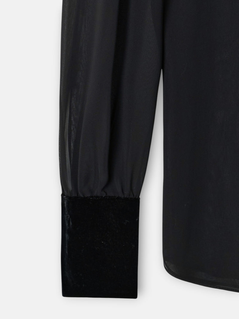 Camisa lazada terciopelo gasa negro
