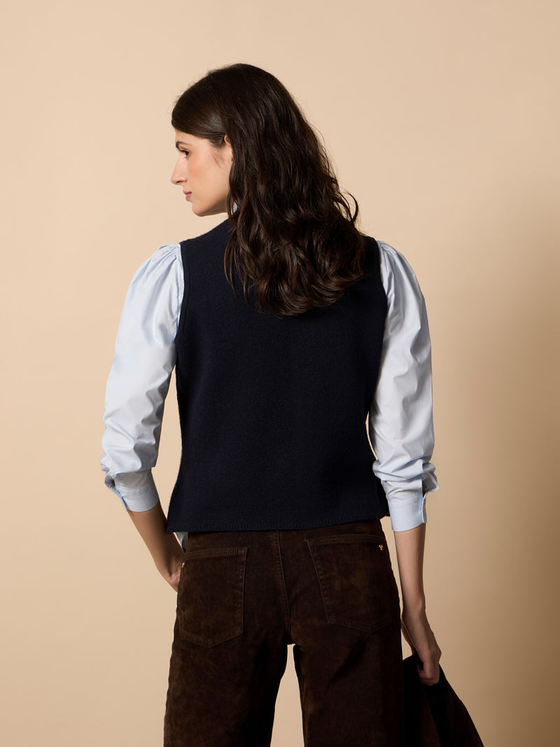 Colete único em malha jacquard com laços azul-marinho