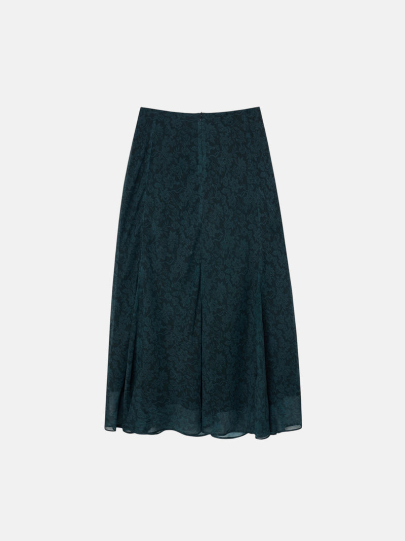 Falda midi evase estampado flores verde
