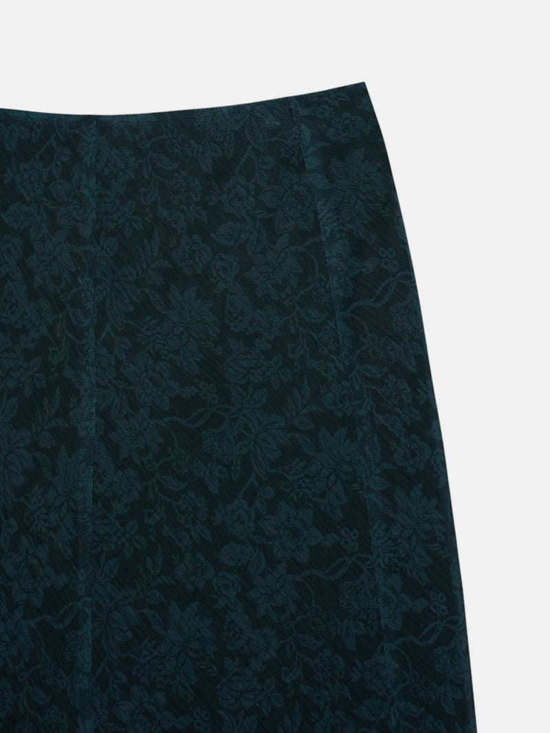 Falda midi evase estampado flores verde
