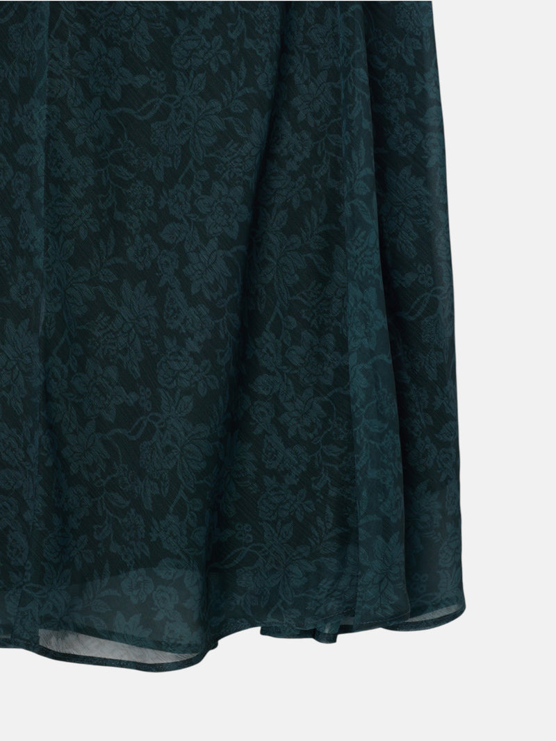 Falda midi evase estampado flores verde
