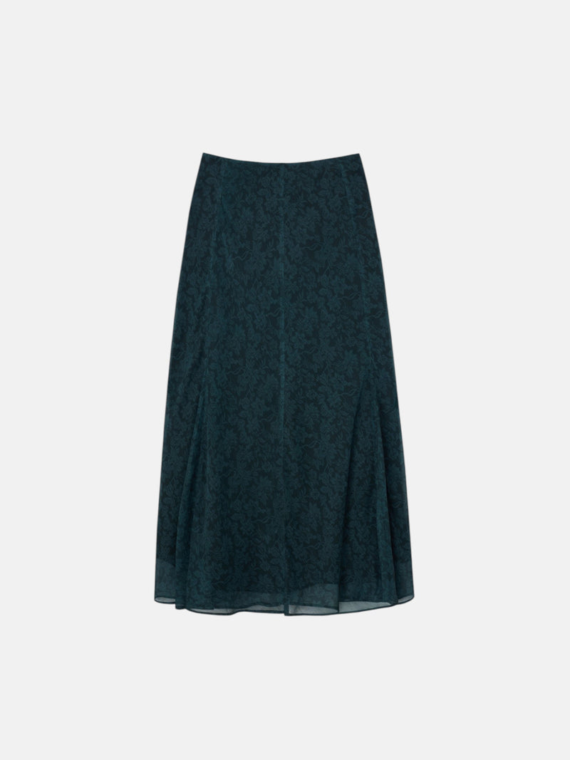 Falda midi evase estampado flores verde