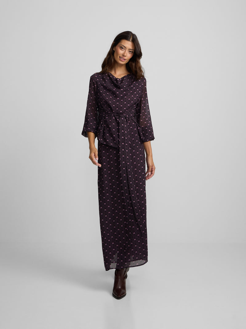Falda midi lazada estampado morado