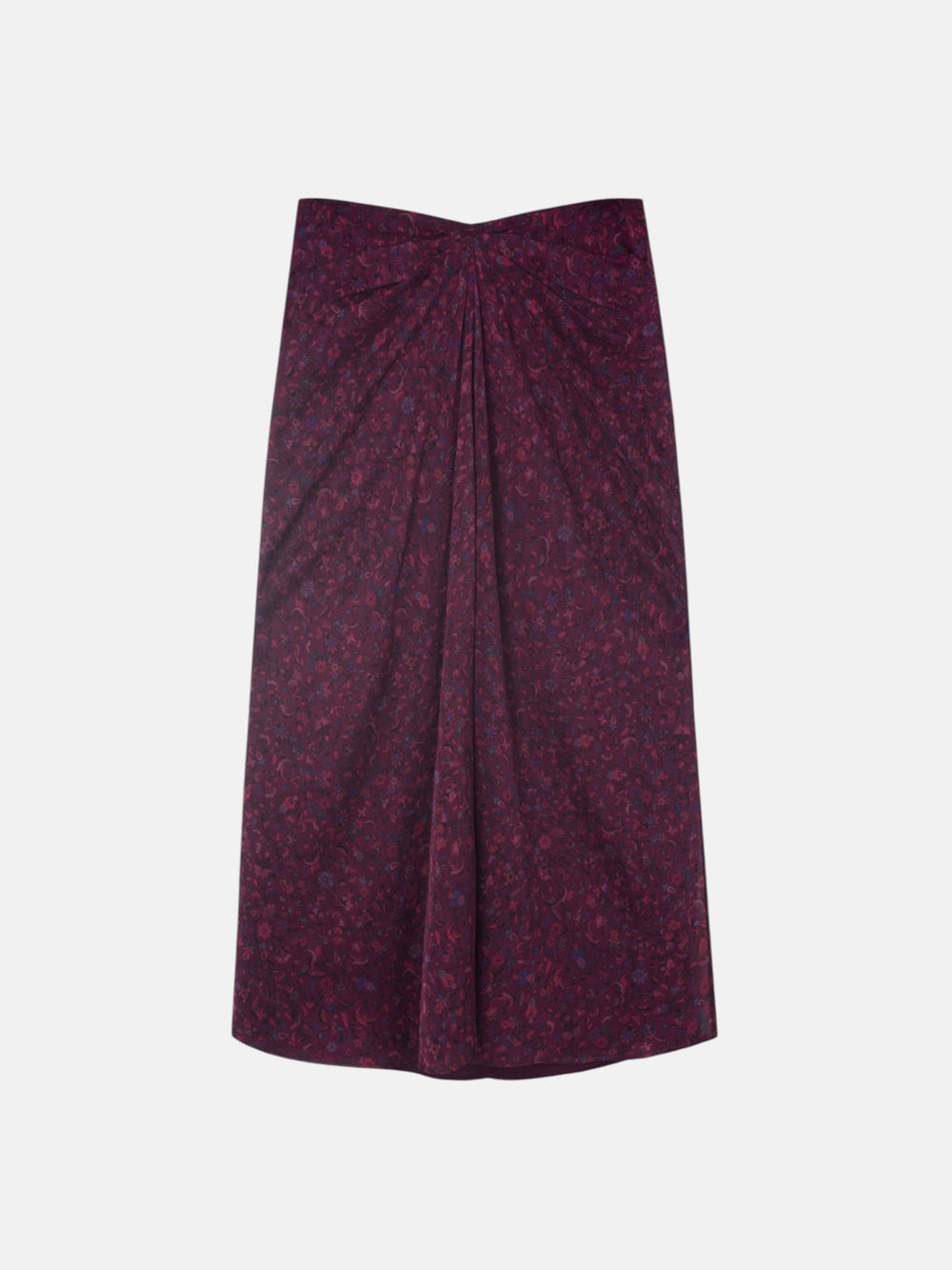 Falda midi drapeado central flores granate
