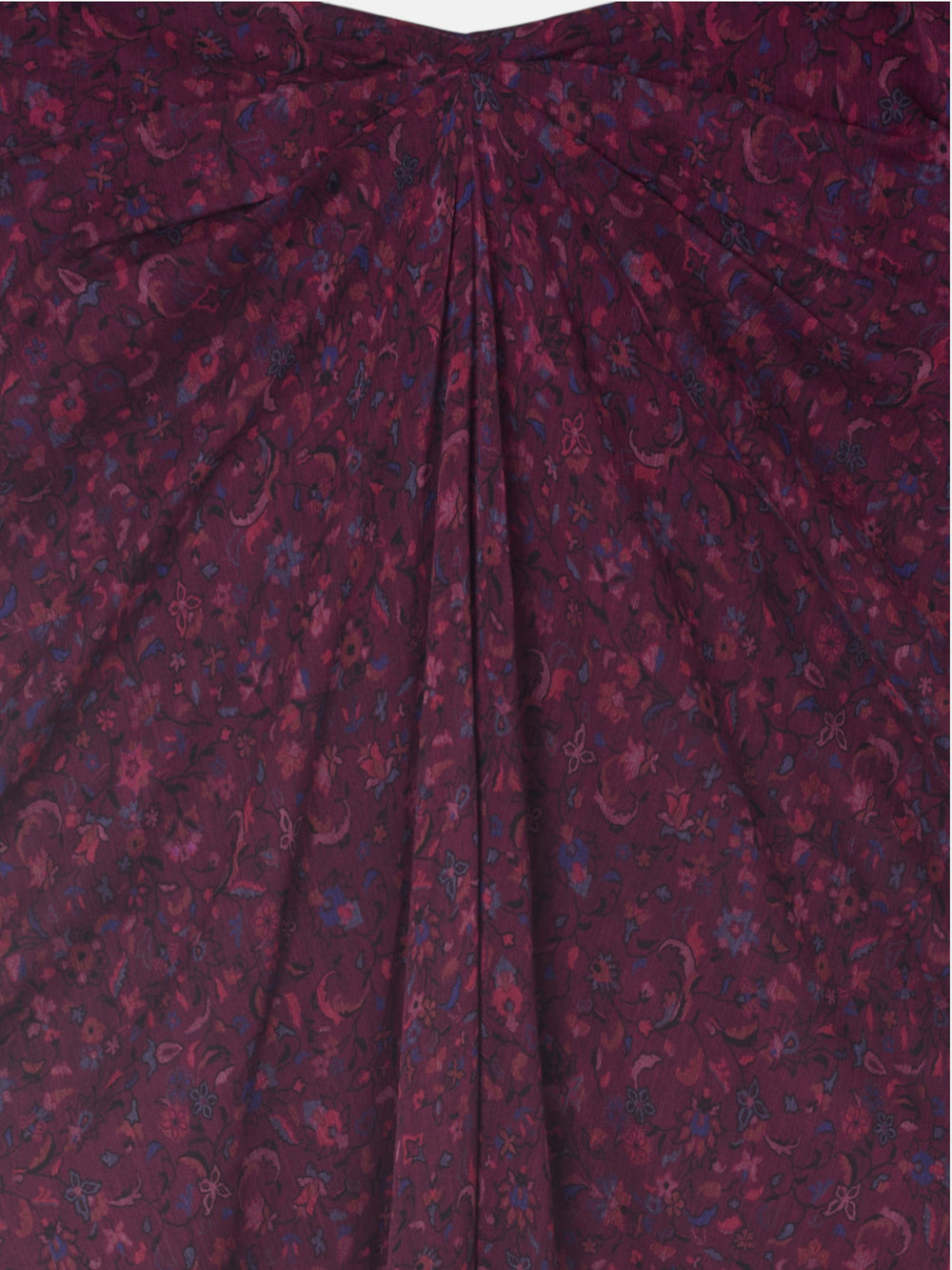 Falda midi drapeado central flores granate