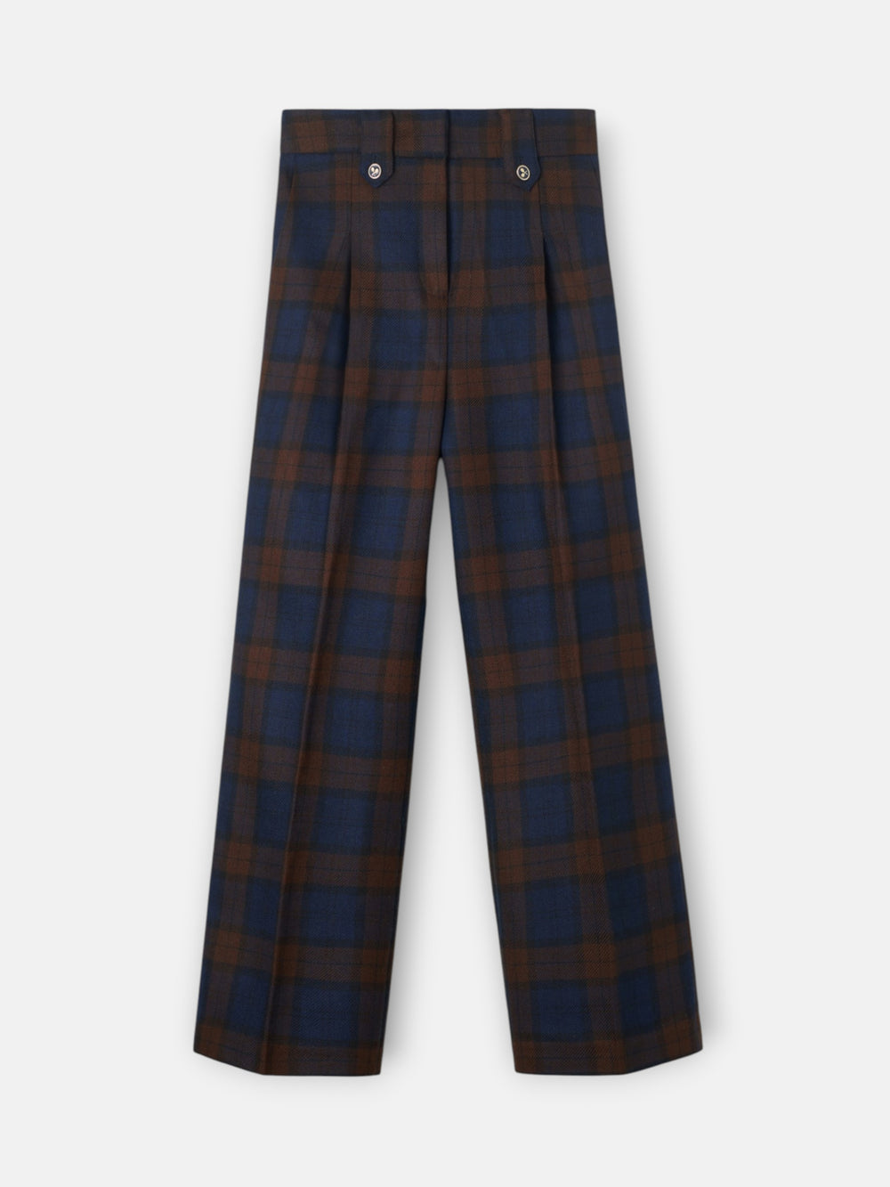 Navy blue and brown checkered trousers