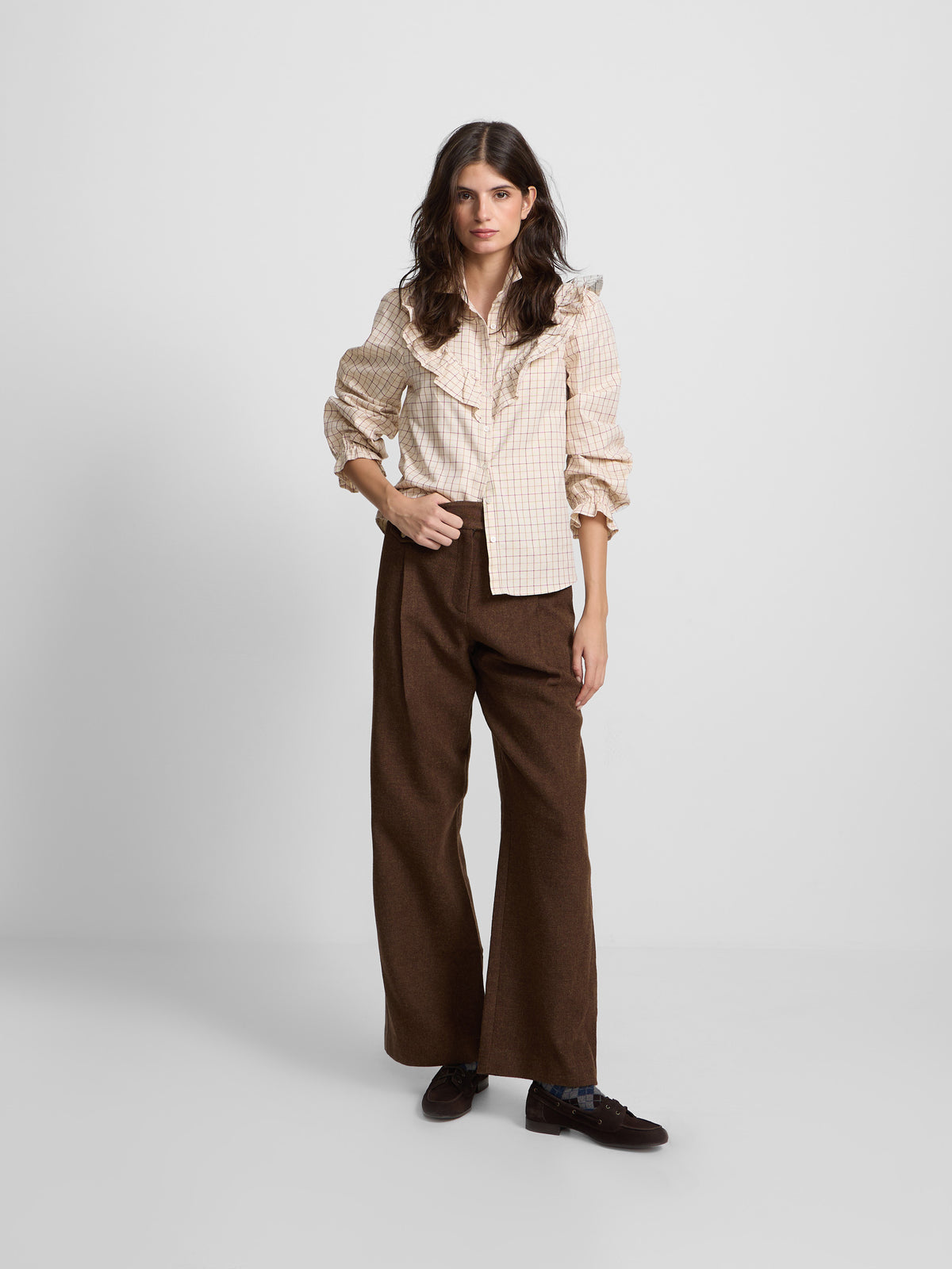 Straight brown twill trousers