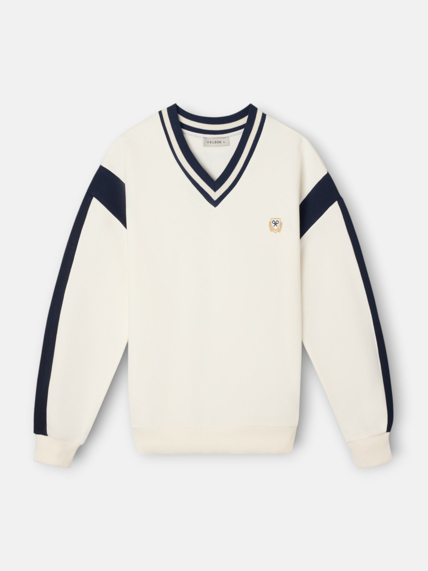 Sudadera woman cuello pico varsity crudo