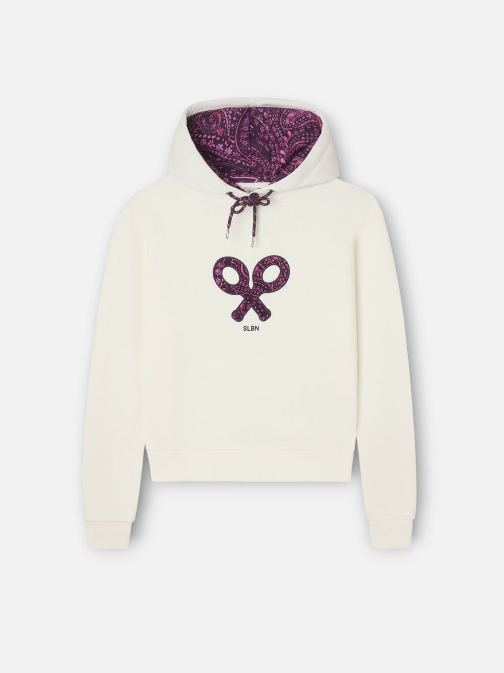 Sweat à capuche femme avec imprimé raquette écru