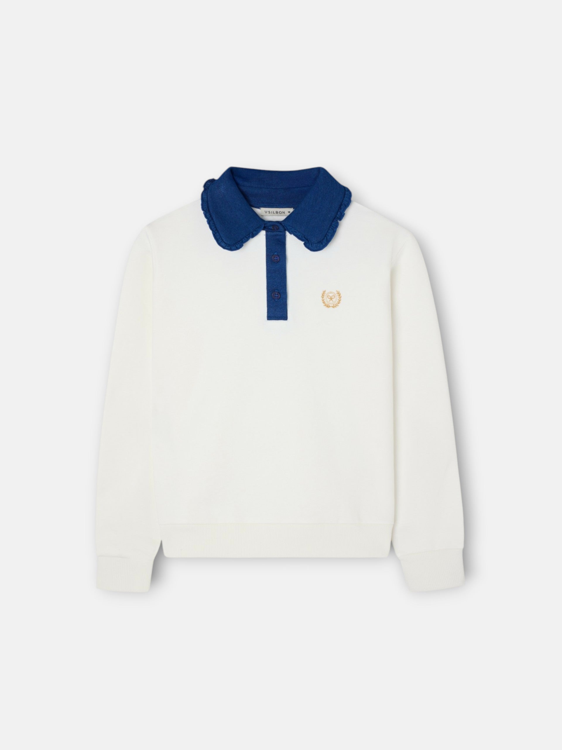 Sweat-shirt fille col polo beige