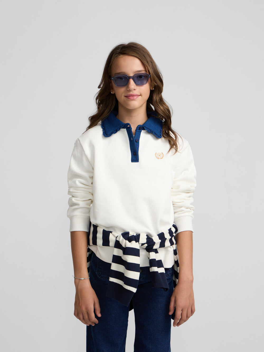 Beige polo neck sweatshirt for girls