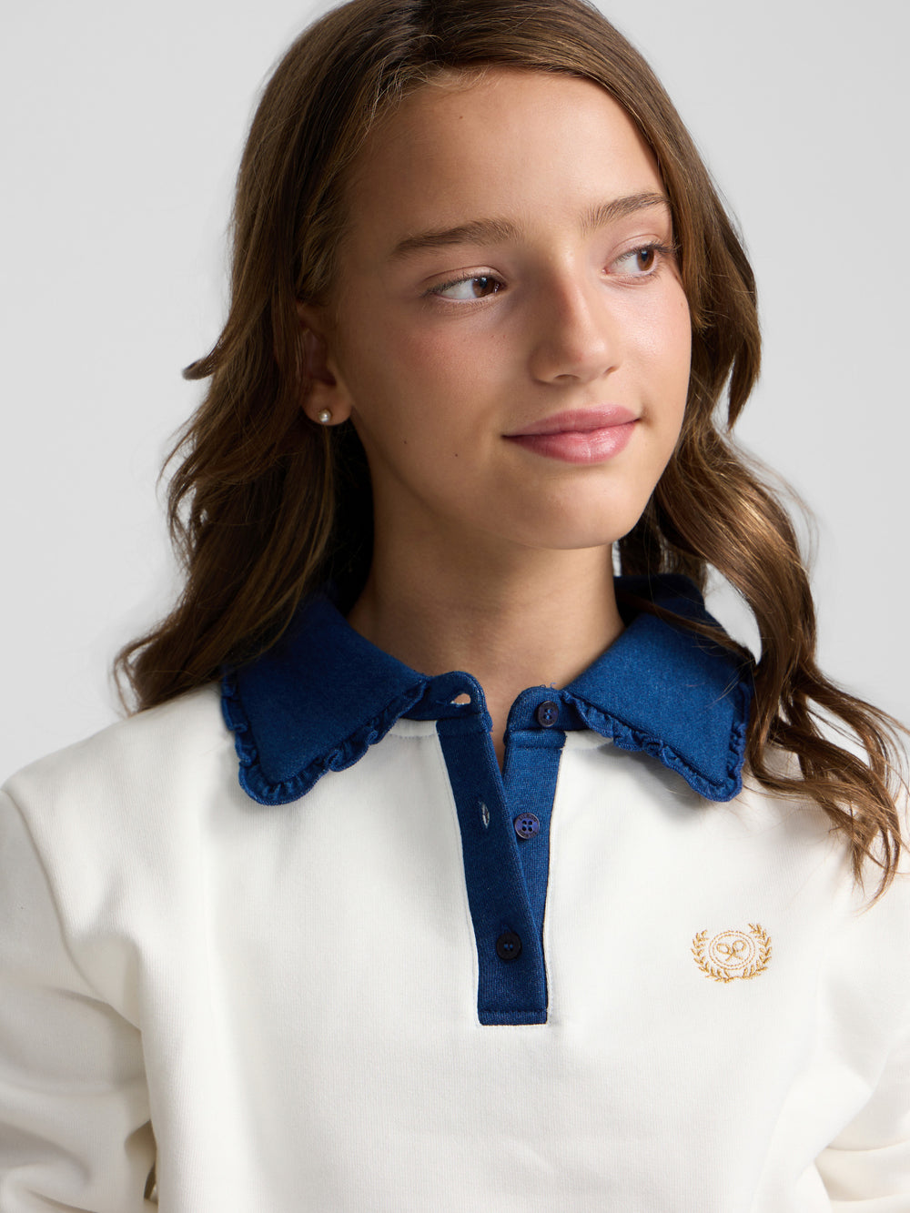 Beige polo neck sweatshirt for girls