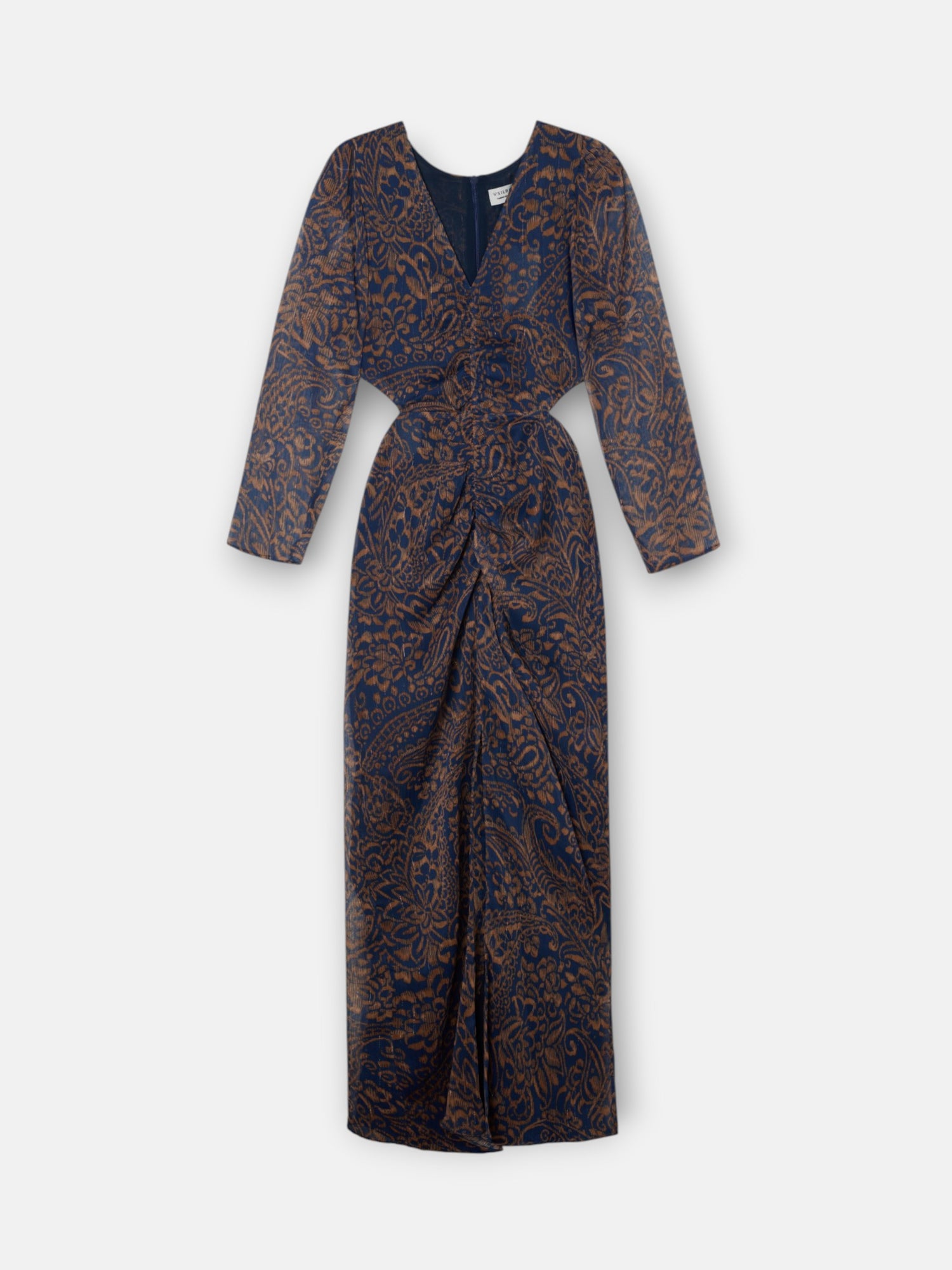 Vestido cut out estampado caxemira azul