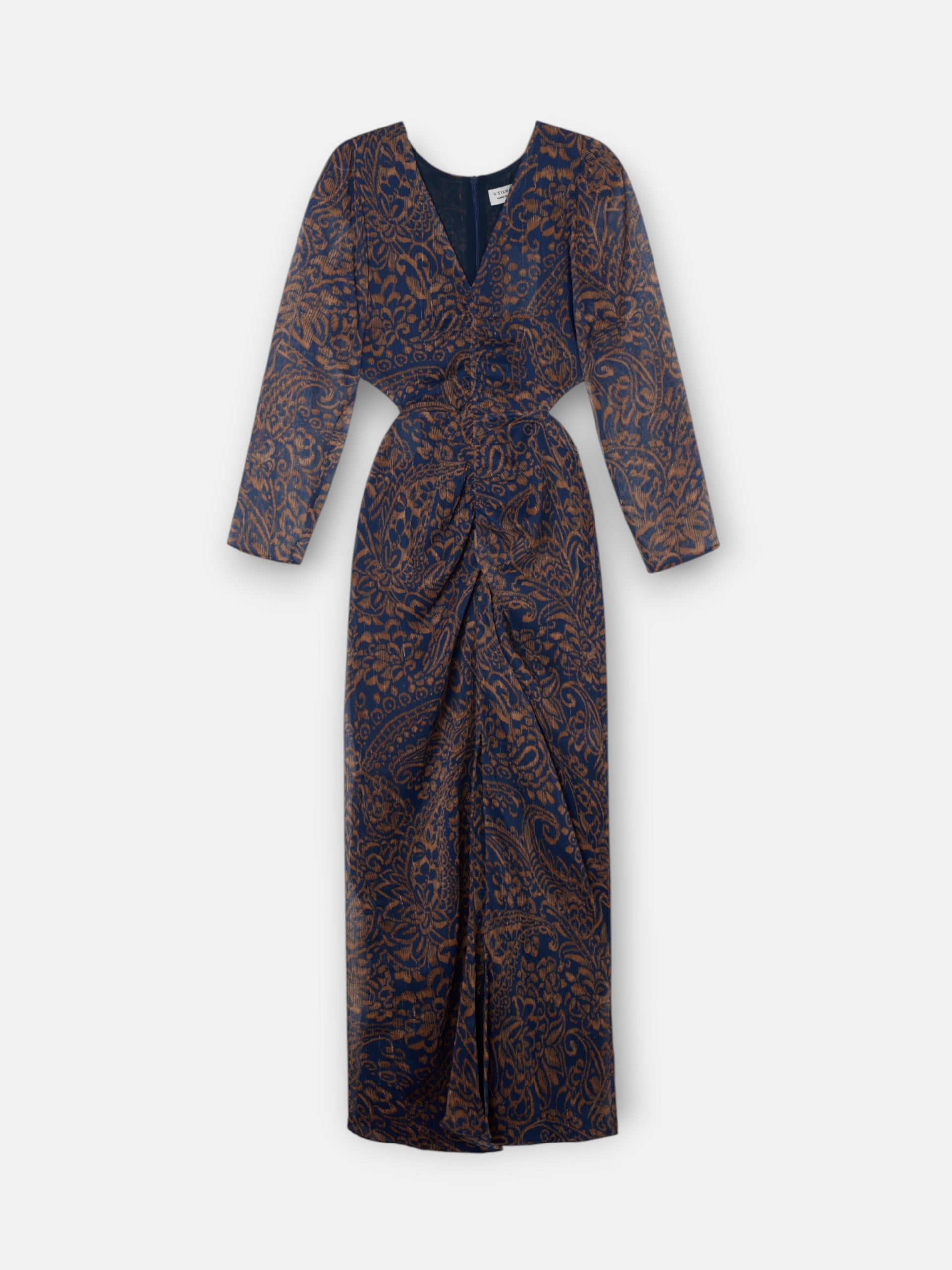 Vestido cut out estampado caxemira azul