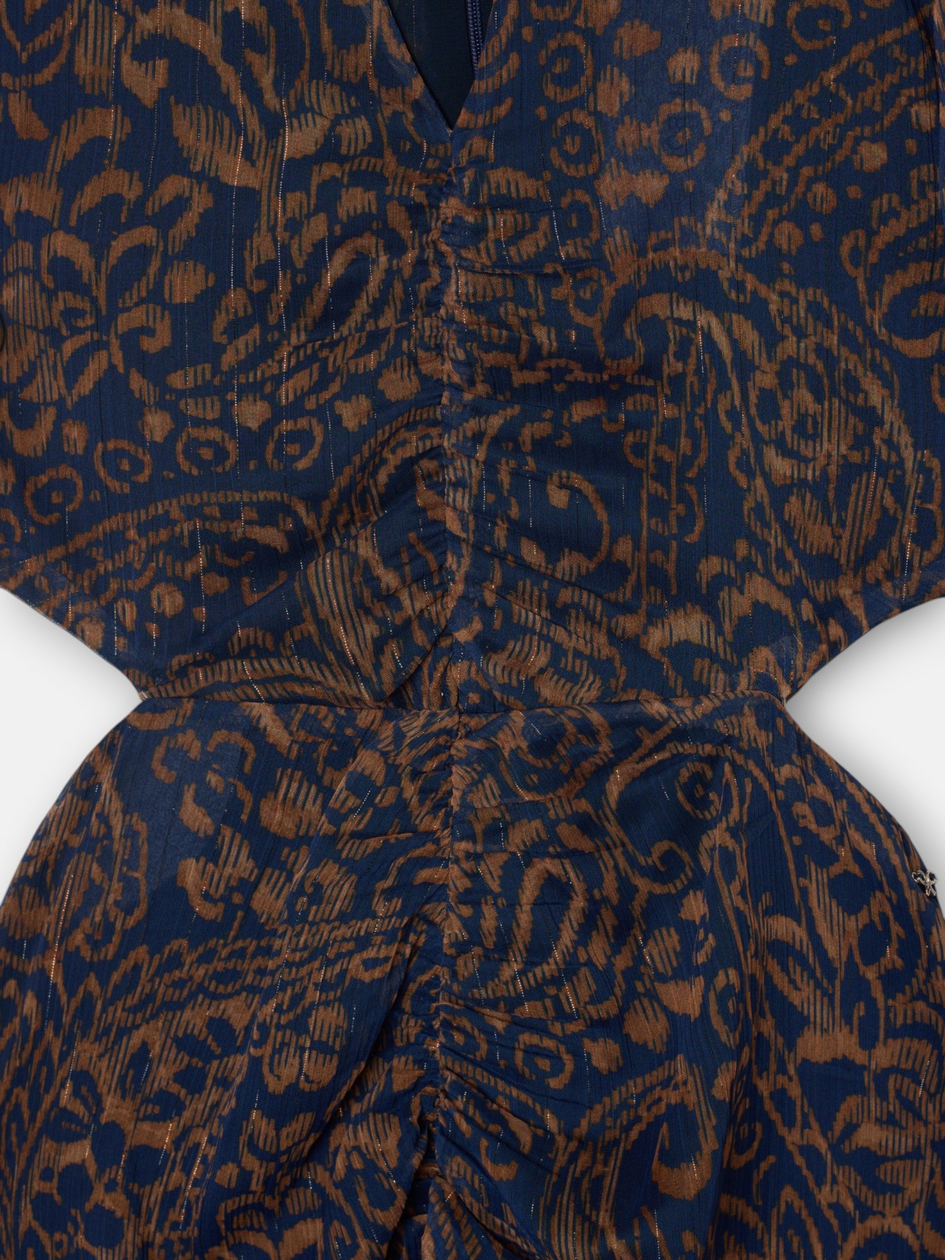 Vestido cut out estampado caxemira azul