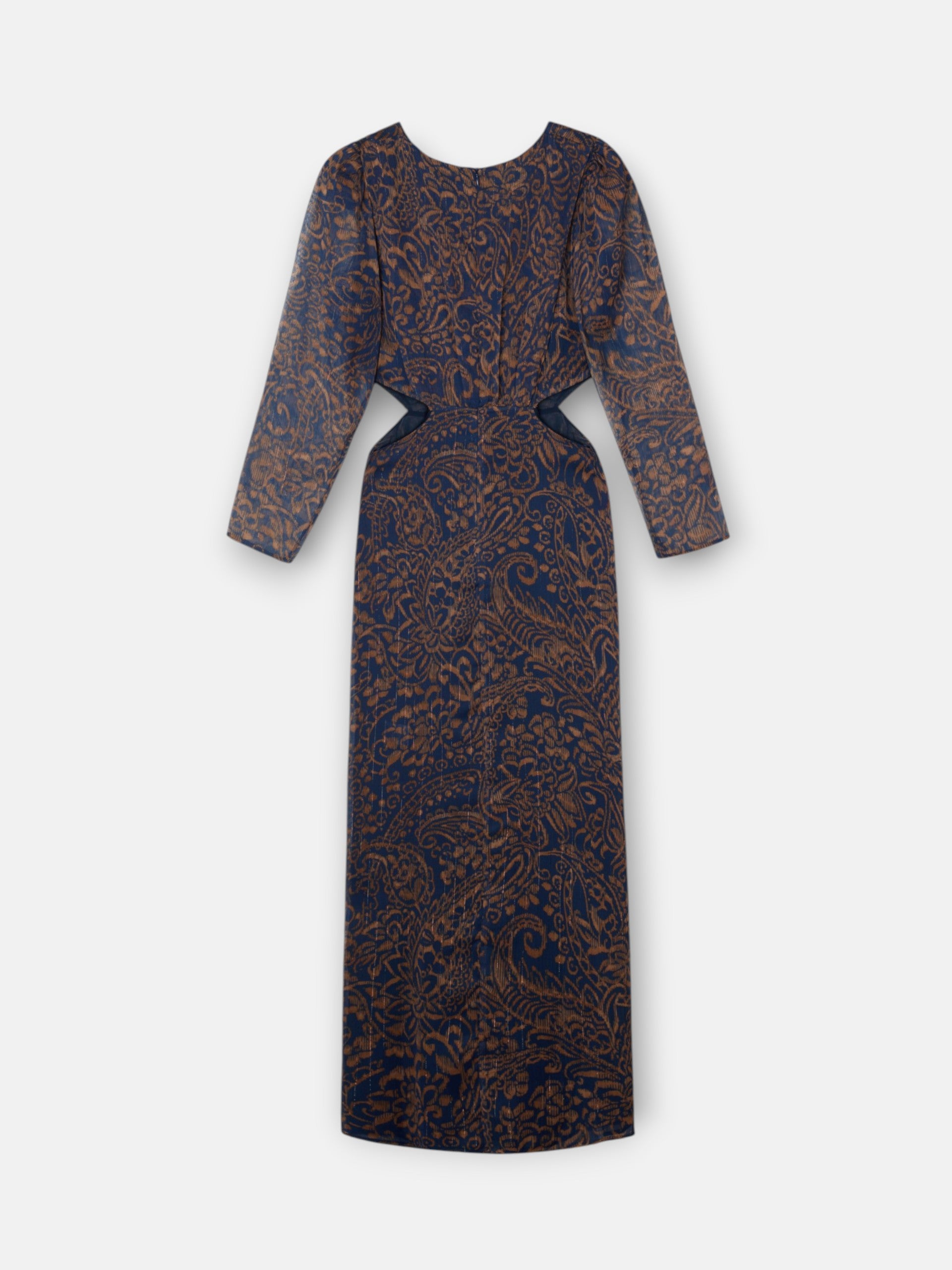 Vestido cut out estampado caxemira azul