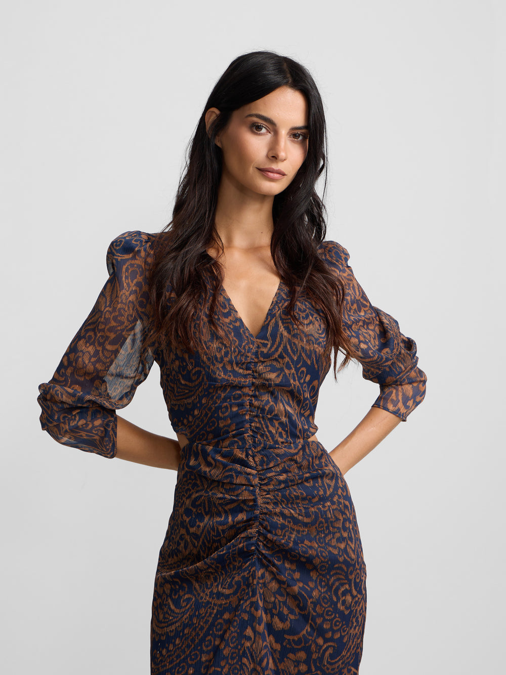 Blue paisley print cut-out dress