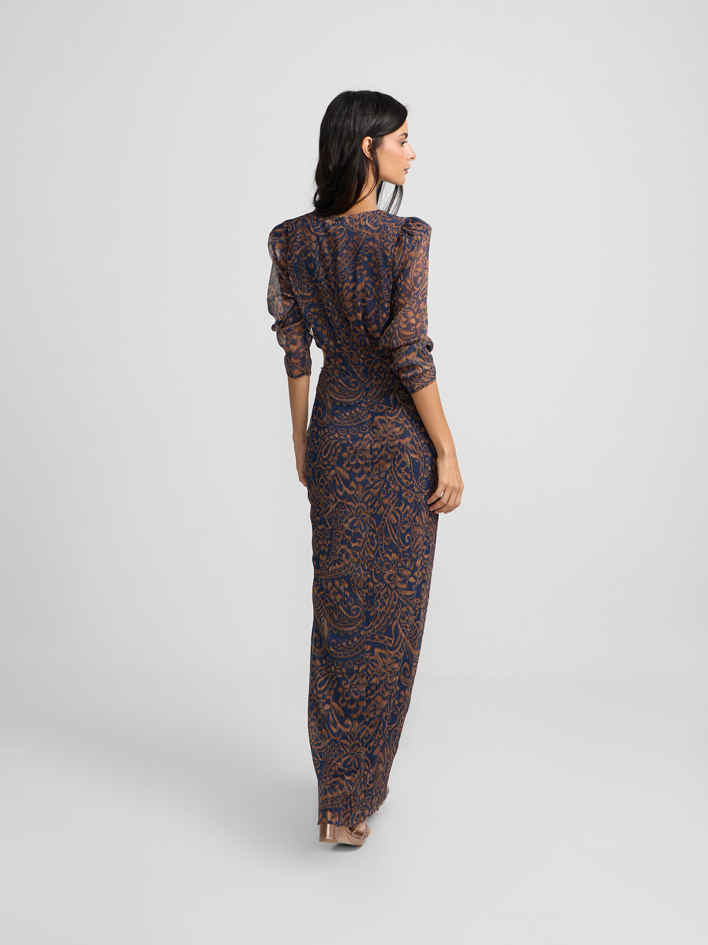 Blue paisley print cut-out dress
