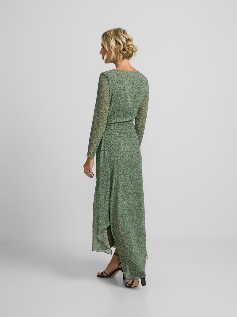 Green leaf print midi dress