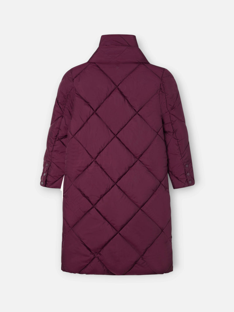 Parka comprida acolchoada com cachecol bordô