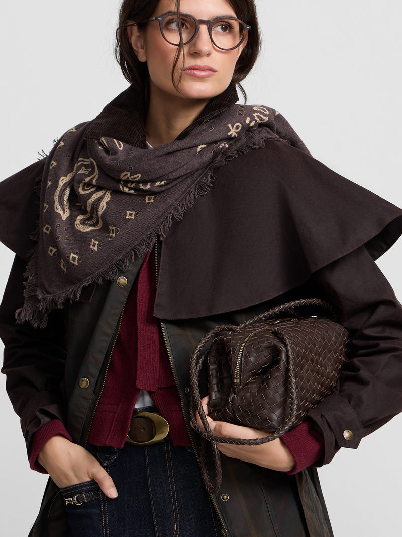 Parka encerada cuello pana cuadros granate