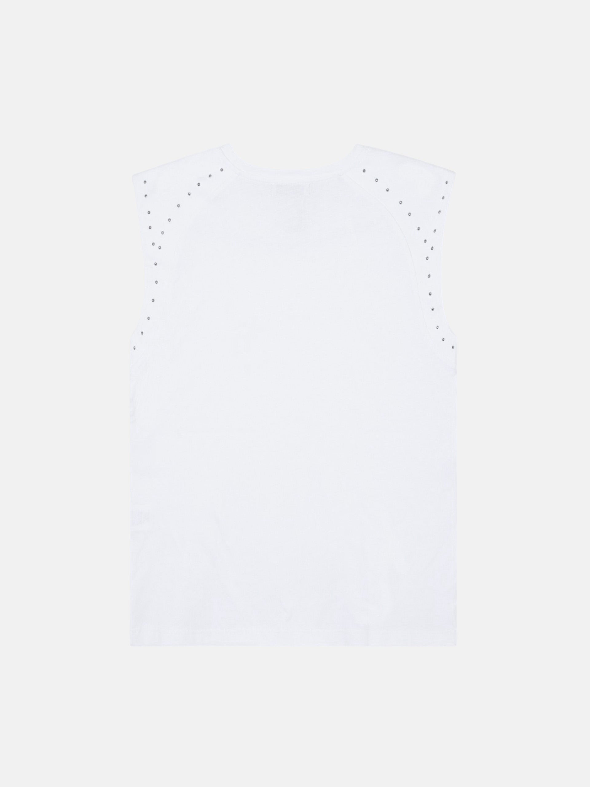 Camiseta woman hombreras detalle tachuelas blanca