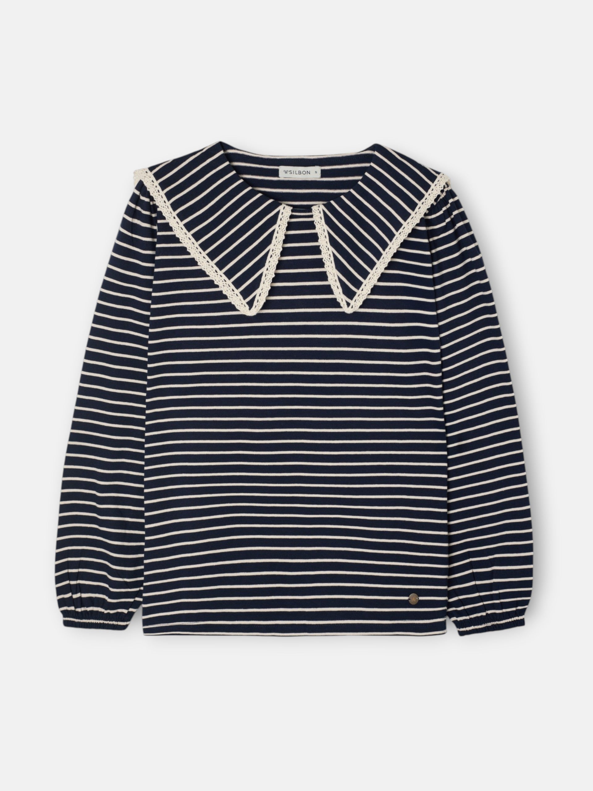 Camisola de manga comprida com gola bobo riscas azul-marinho