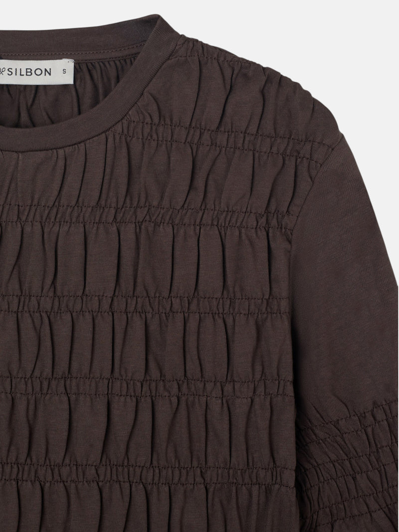 Camisola mulher manga comprida malha smock castanha