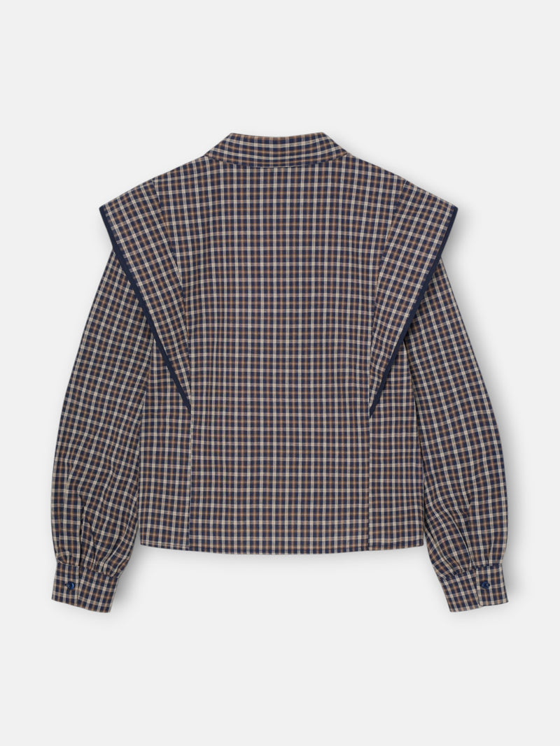 Camisa estruturada aos quadrados azuis e castanhos