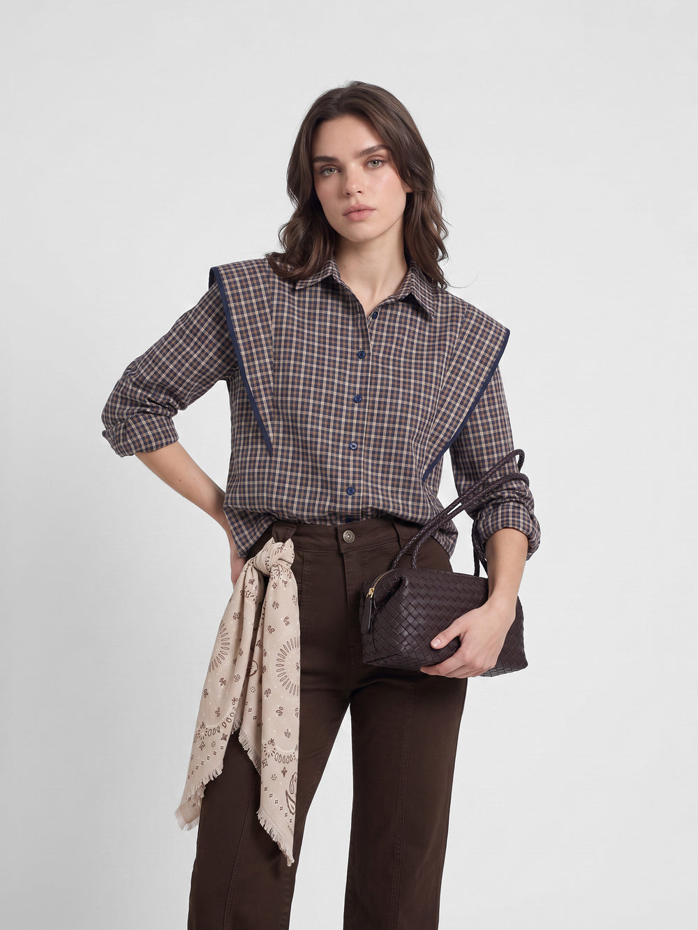 Structured shirt with blue and brown checks