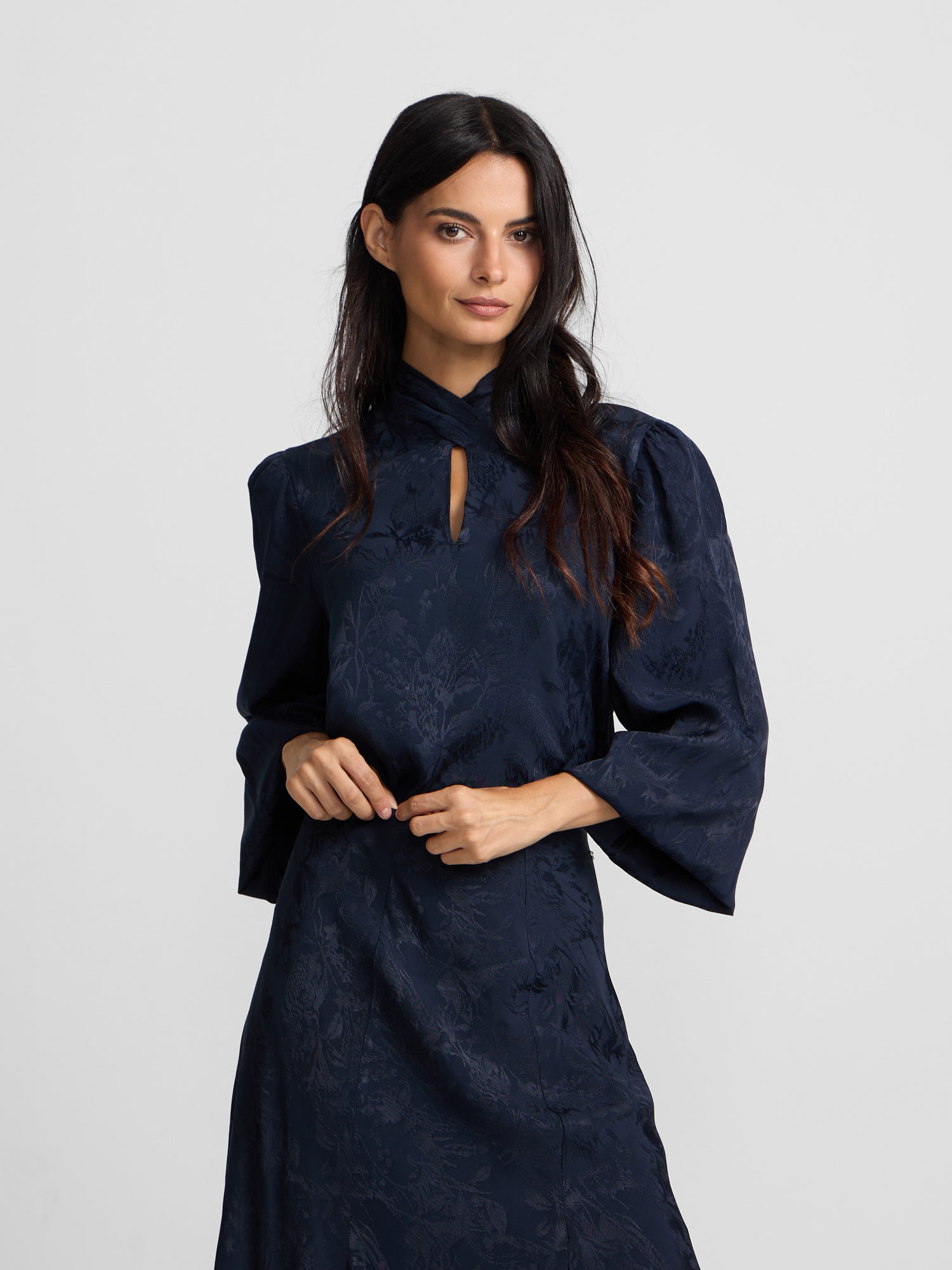 Blusa tira cuello jacquard azul